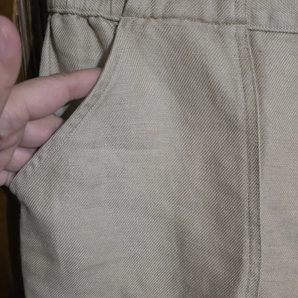 Coldwater Creek Natural Fit Wide Leg Linen Blend Pants Beige Size PL 14